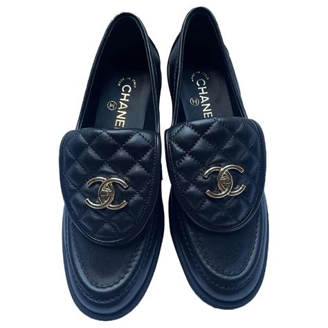 chanel black moccasin|cheap Chanel flat shoes.